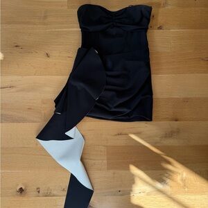 Chic Black Strapless Dress with White Accent